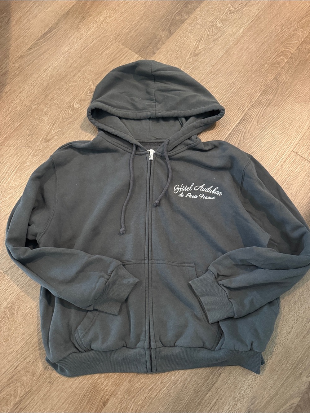 Hollister Charcoal Gray Full-Zip Hoodie with White Script